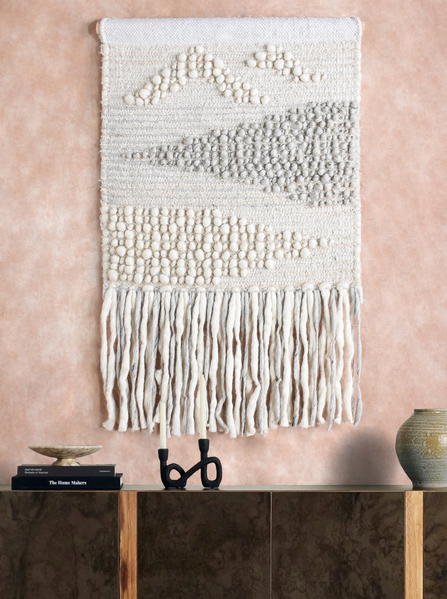 HUNEDO WALL HANGING - IVORY/GREY - HAND WOVEN - WOOL + COTTON SALVAGE