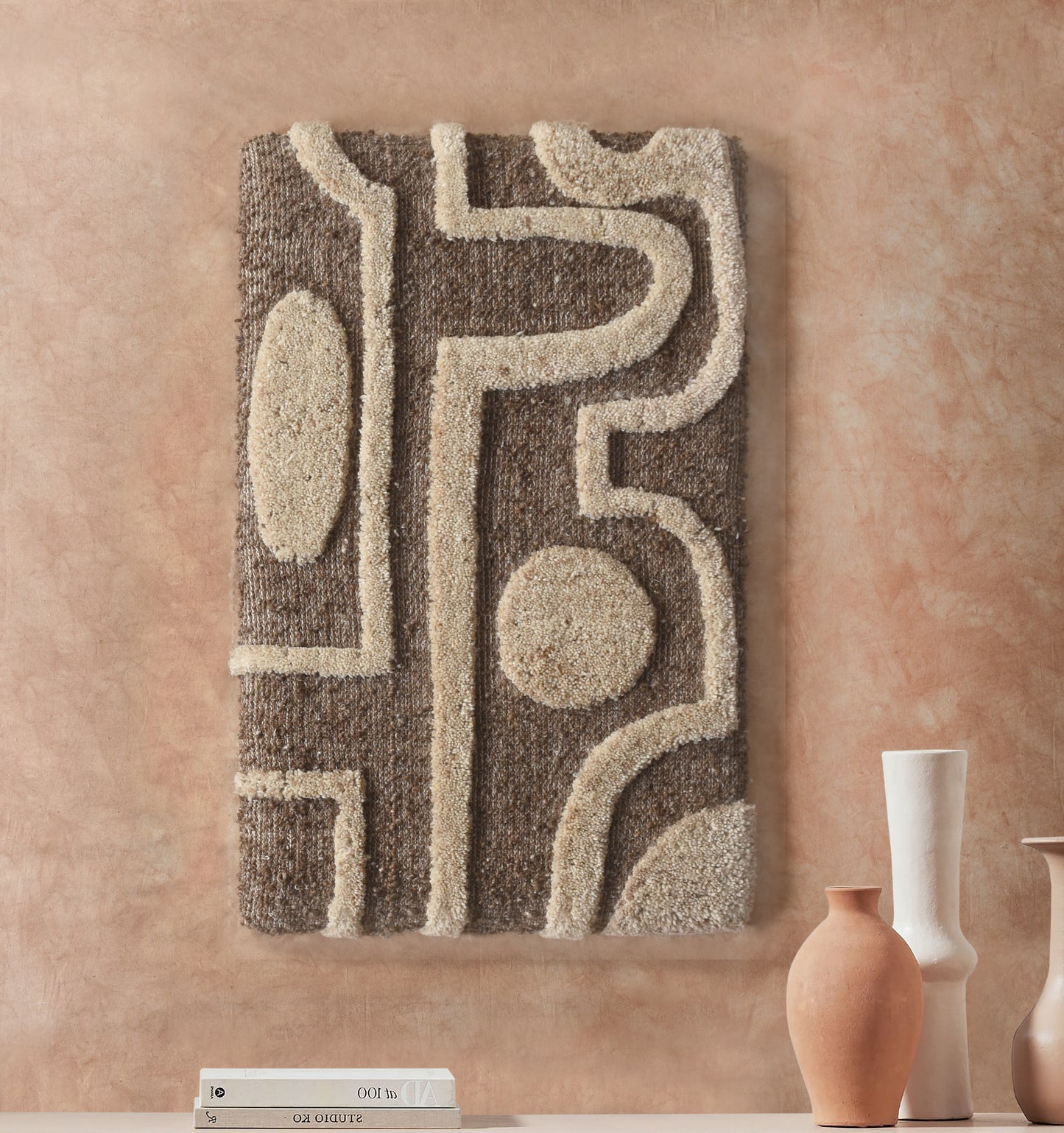 OKKATO WALL ART - AND KAIPI WALL ART - BROWN/BEIGE - HAND WOVEN/OVER TUFTED - WOOL & MDF