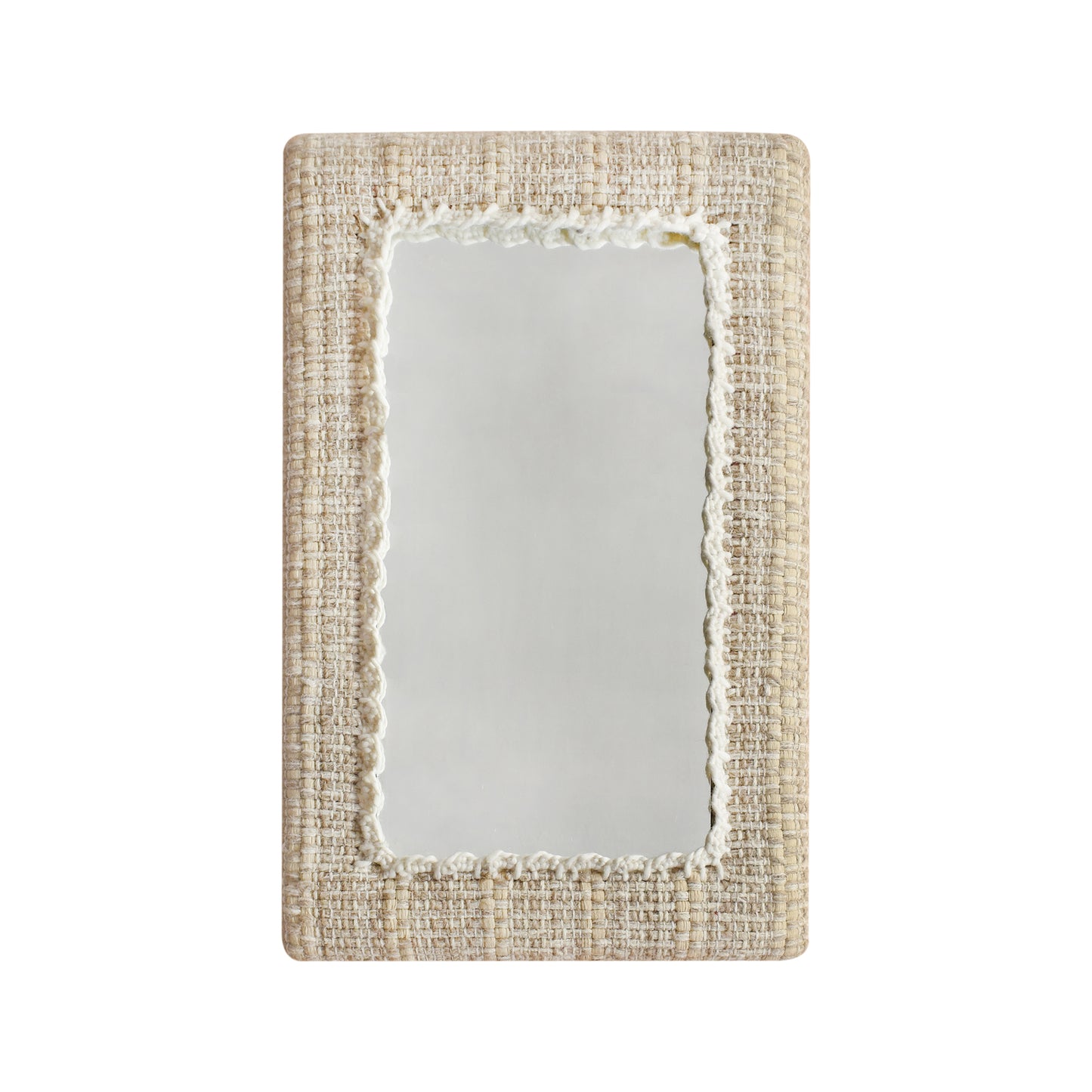 RACINE WALL MIRROR - IVORY/BEIGE - HAND WOVEN - WOOL/COTTON RAG & MDF