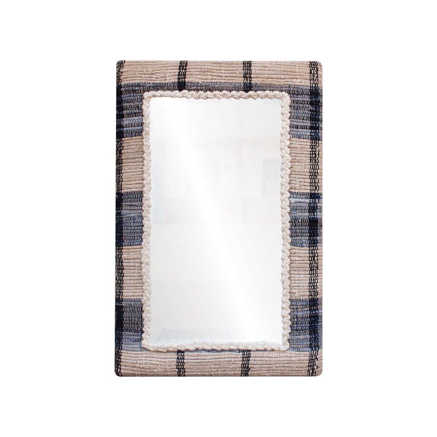 RONALDSEY WALL MIRROR - IVORY/BLUE - HAND WOVEN - WOOL/COTTON DENIM & MDF