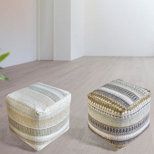 Albi Pouf, Acrylic, Polyester, Beige, Sage, Jaquard Durry, Flat Weave