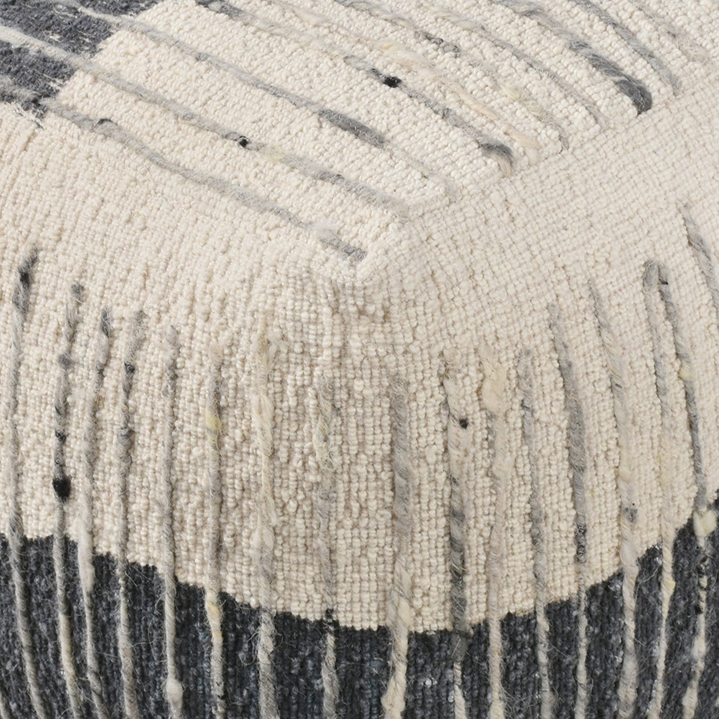 Alivia Pouf, Wool, Natural White, Grey, Hand woven, All Loop