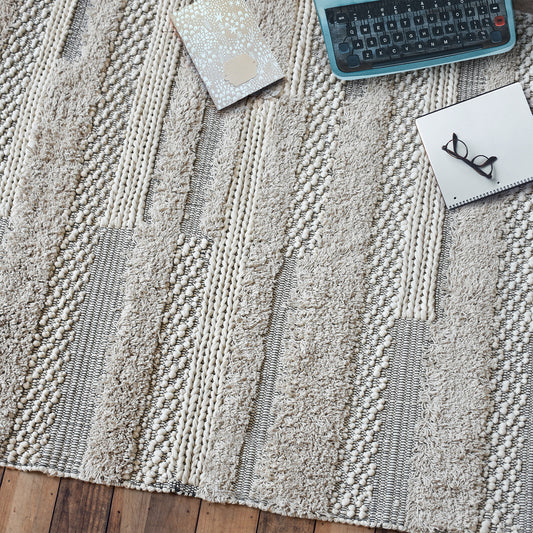 Area Rug, Bedroom Rug, Living Room Rug, Living Area Rug, Indian Rug, Office Carpet, Office Rug, Shop Rug Online, Cotton, Rag, Natural White, Pitloom, Cut And Loop, textured