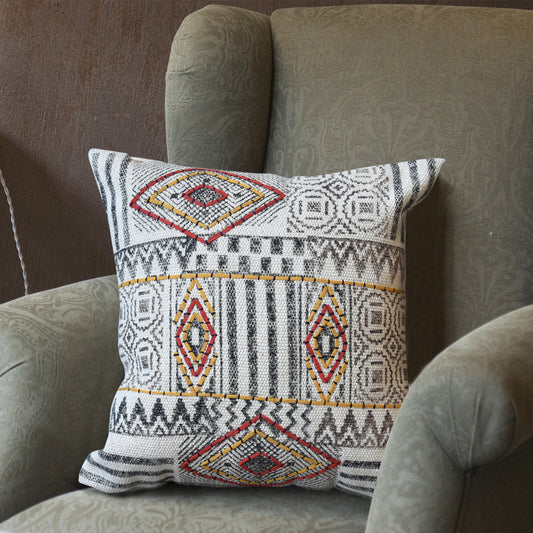 Alpine Pillow, Cotton, Printed, Charcoal, Multi, Hand Knotted, All Cut