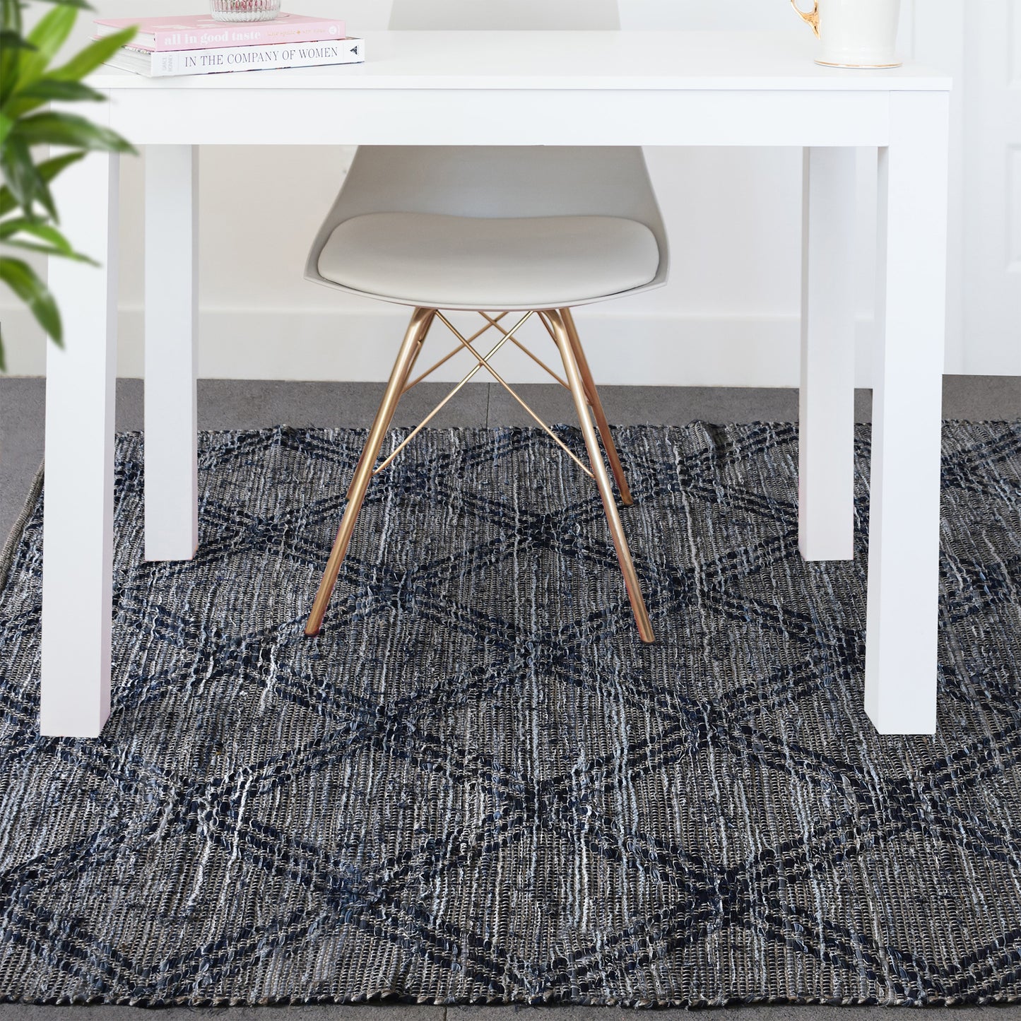Area Rug, Bedroom Rug, Living Room Rug, Living Area Rug, Indian Rug, Office Carpet, Office Rug, Shop Rug Online, Recycled Denim, Hemp, Navy, diamond