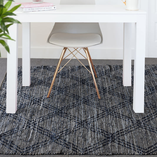 Area Rug, Bedroom Rug, Living Room Rug, Living Area Rug, Indian Rug, Office Carpet, Office Rug, Shop Rug Online, Recycled Denim, Hemp, Navy, diamond