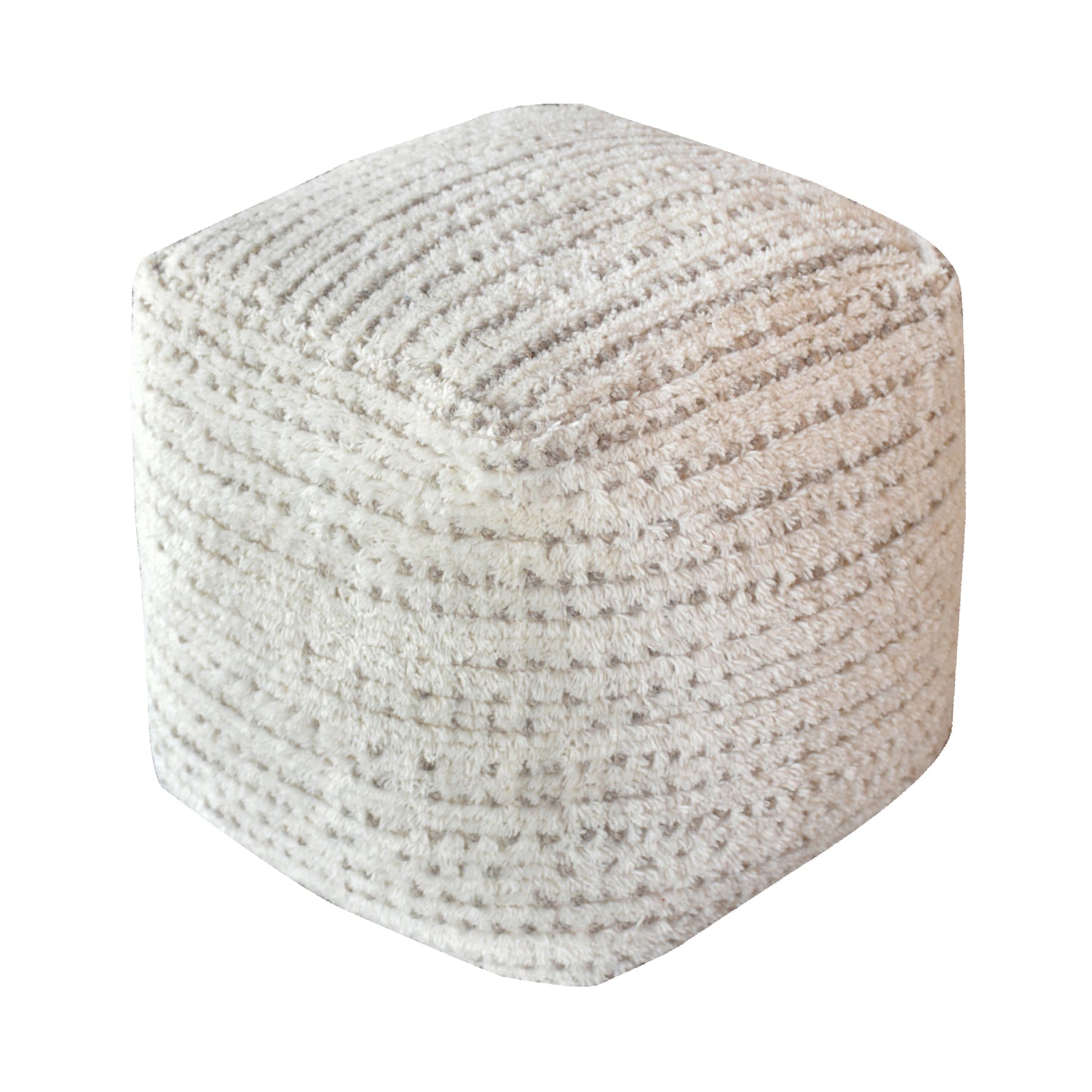 Amorica Pouf, Wool, Grey, Hand woven, Cut And Loop
