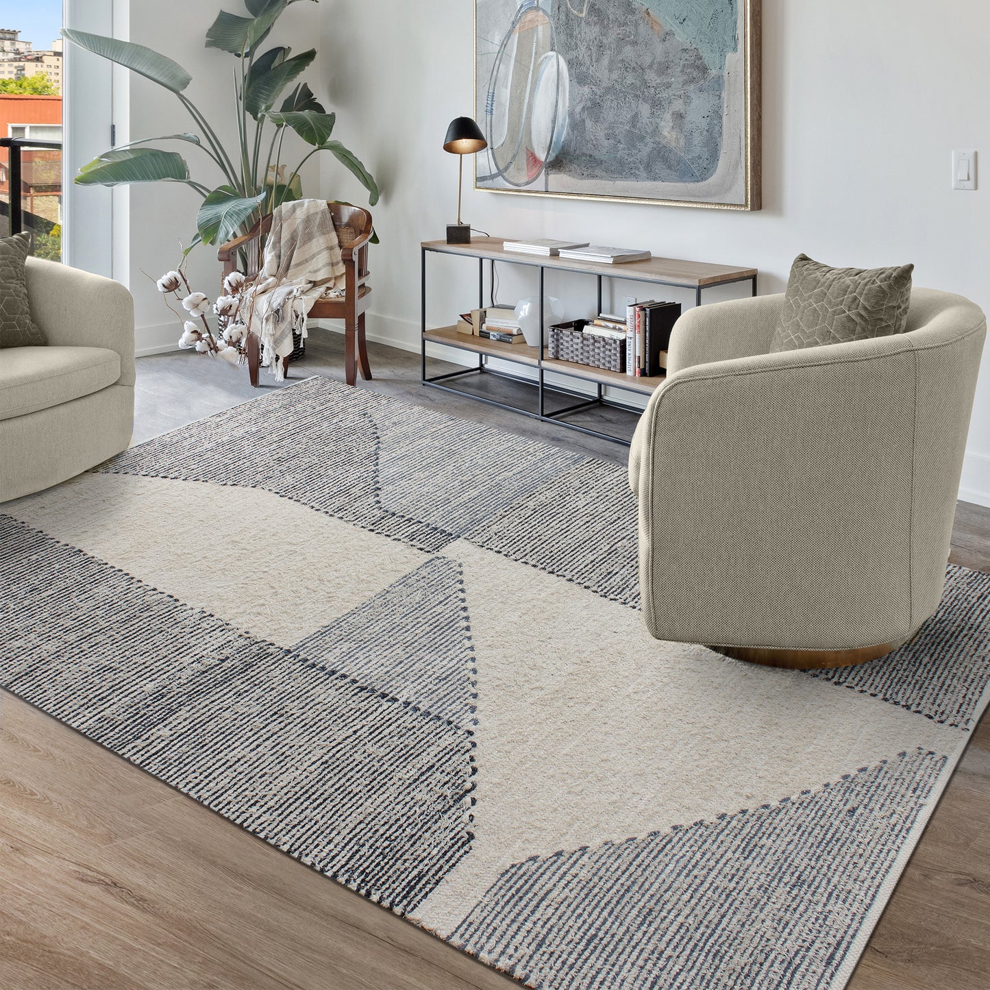 Area Rug, Bedroom Rug, Living Room Rug, Living Area Rug, Indian Rug, Office Carpet, Office Rug, Shop Rug Online, Cotton, Natural White, Grey, Pitloom, Flat Weave, abstract