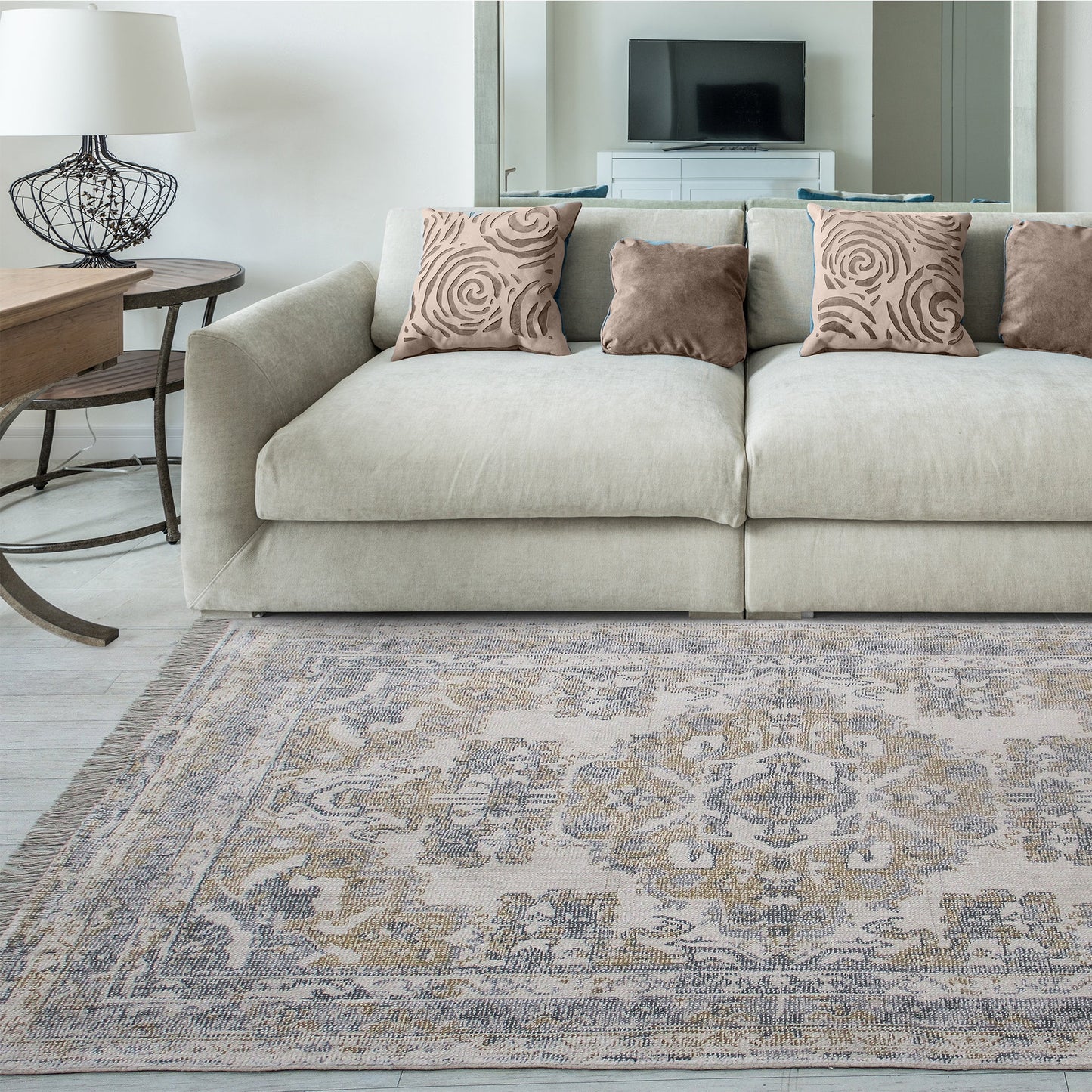 Area Rug, Bedroom Rug, Living Room Rug, Living Area Rug, Indian Rug, Office Carpet, Office Rug, Shop Rug Online, Wool, Cotton, Gold, Charcoal, Bm Fn, All Cut, Printed