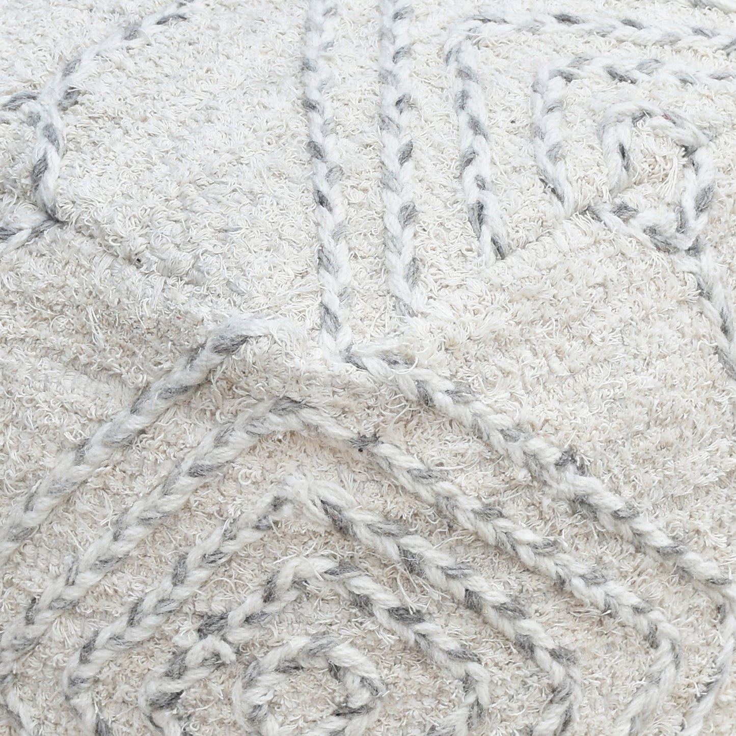 Arianata Pouf, Cotton, Wool, Natural White, Grey, Pitloom, Flat Weave