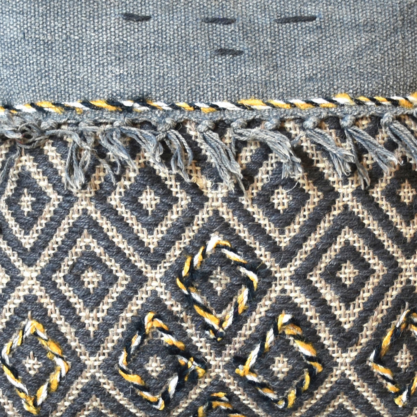 Arras Pillow, Cotton, Polyester, Wool, Grey, Natural, Yellow