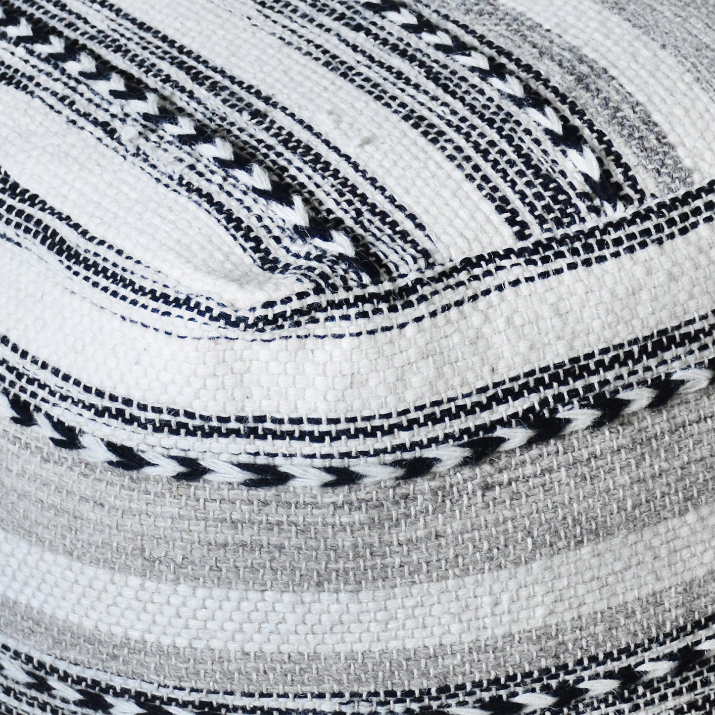 Arsanio Pouf, Wool, Natural White, Grey, Charcoal, Pitloom, Flat Weave