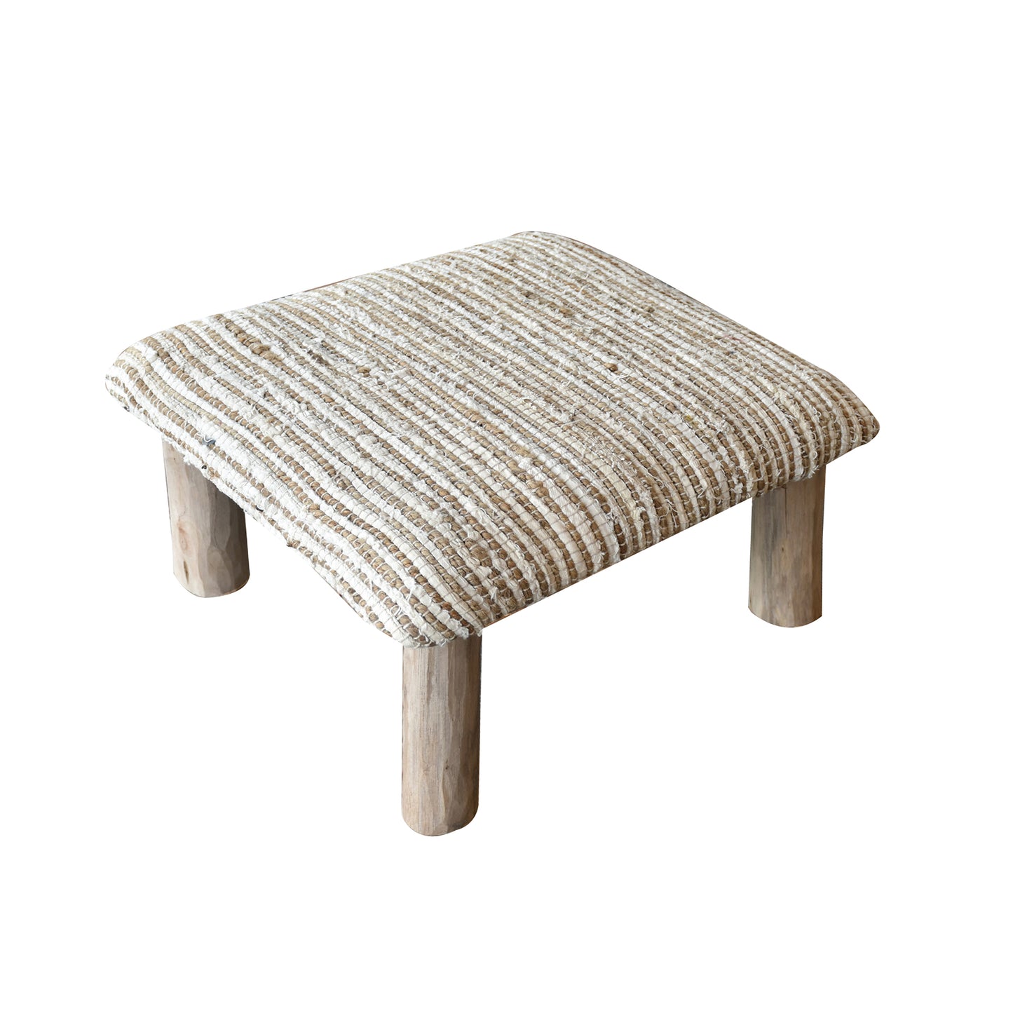 Arya Foot Stool, Hemp, Denim, Natural, Pitloom, Flat Weave