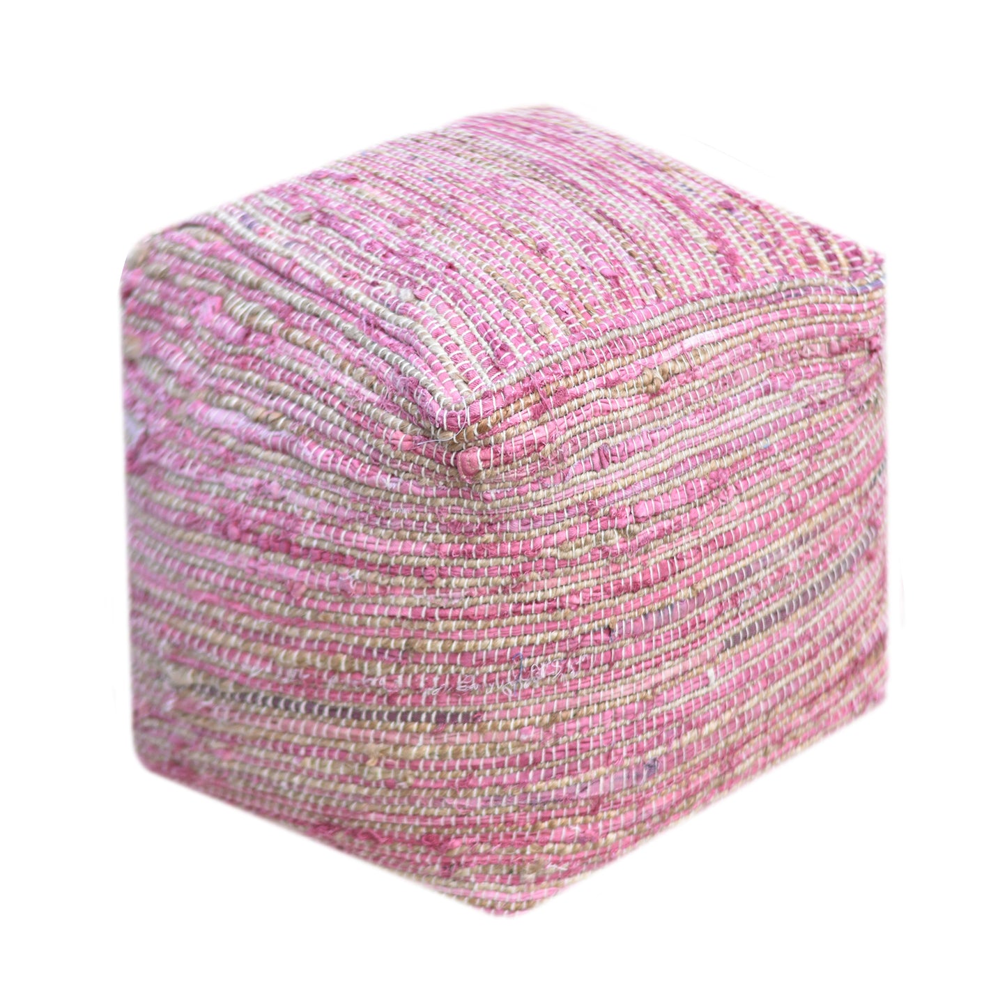 Arya Pouf, Hemp, Recycled Fabric, Bubble Gum, Pitloom, Flat Weave