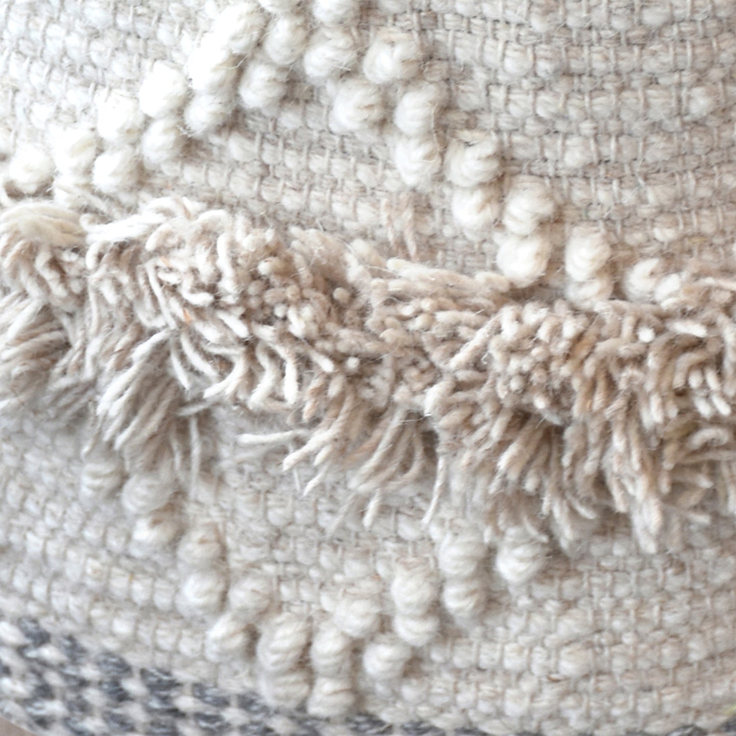 Atari Round Stool, Wool, Natural, Pitloom, Cut And Loop