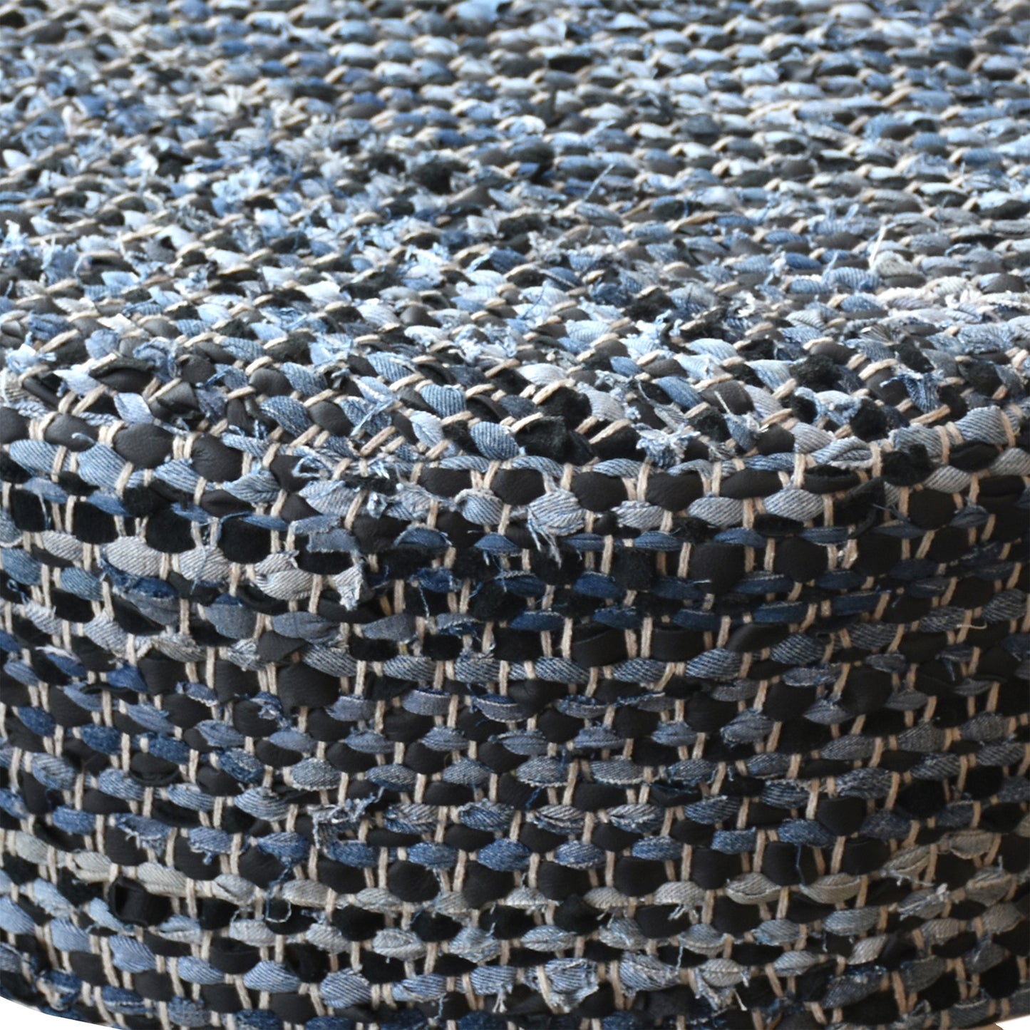 Atlas Round Stool, Denim, Leather, Blue, Pitloom, Flat Weave