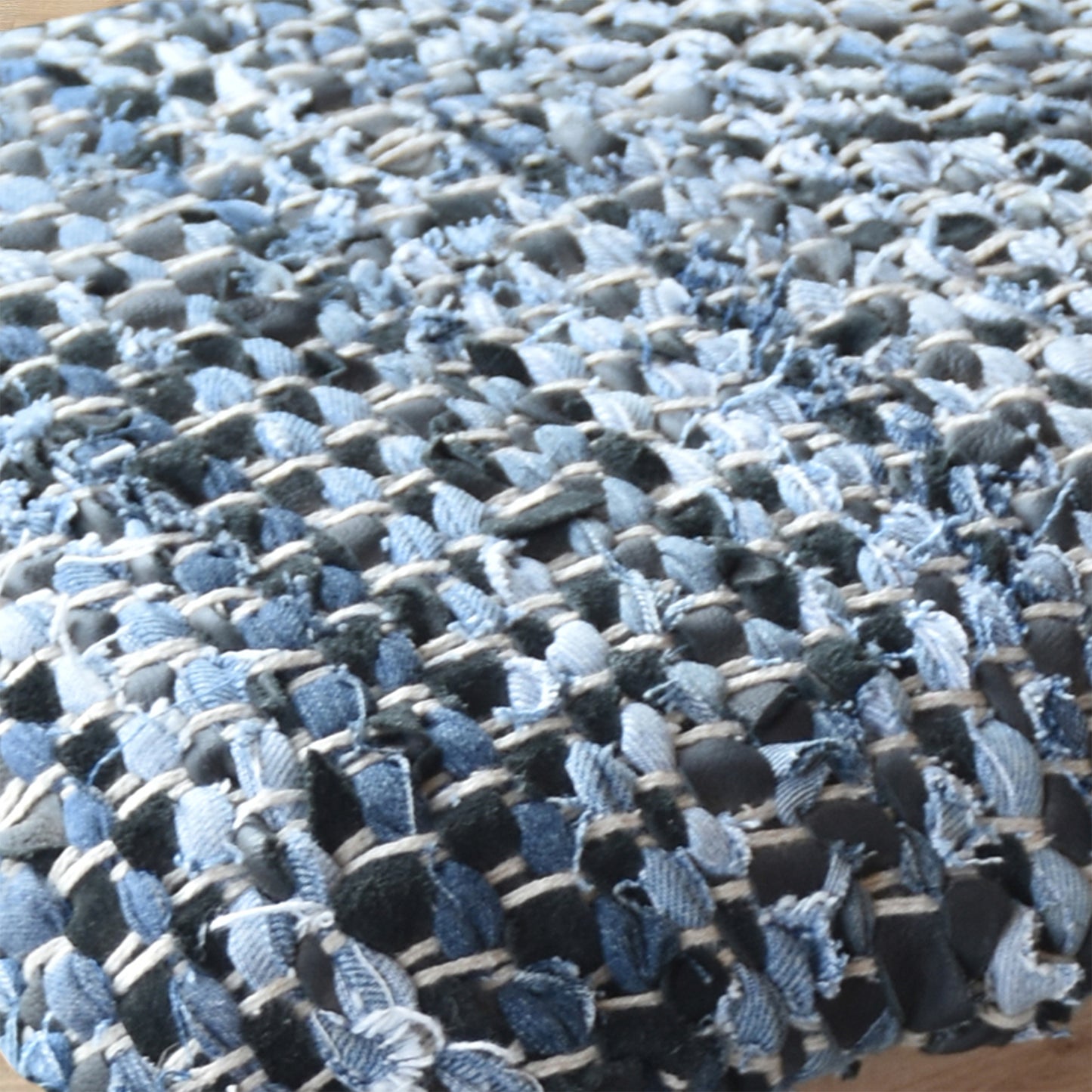 Atlas Square Stool, Denim, Leather, Blue, Pitloom, Flat Weave