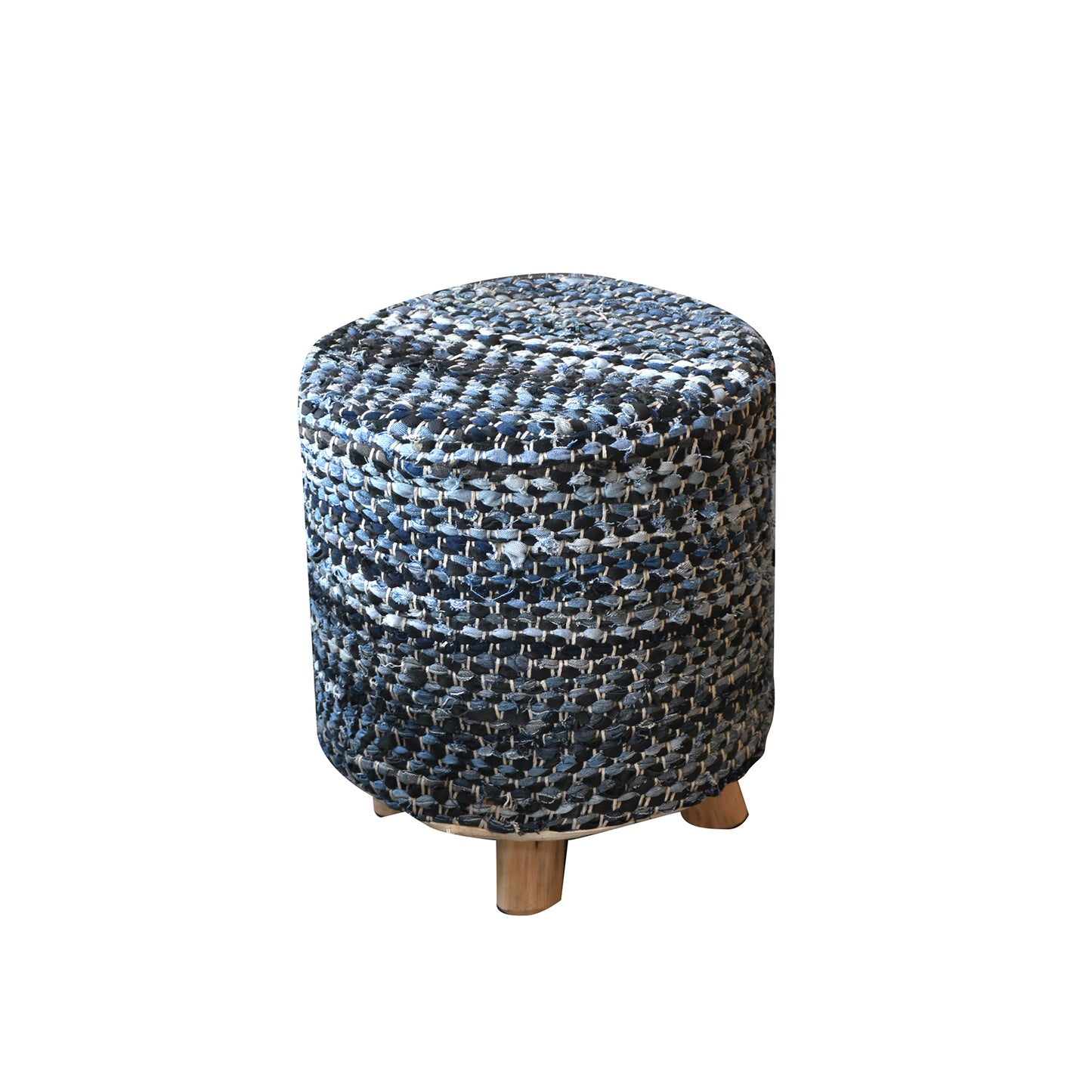 Atlas Round Stool, Denim, Leather, Blue, Pitloom, Flat Weave