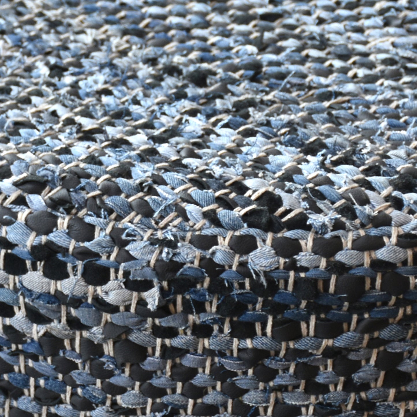 Atlas Round Stool, Denim, Leather, Blue, Pitloom, Flat Weave