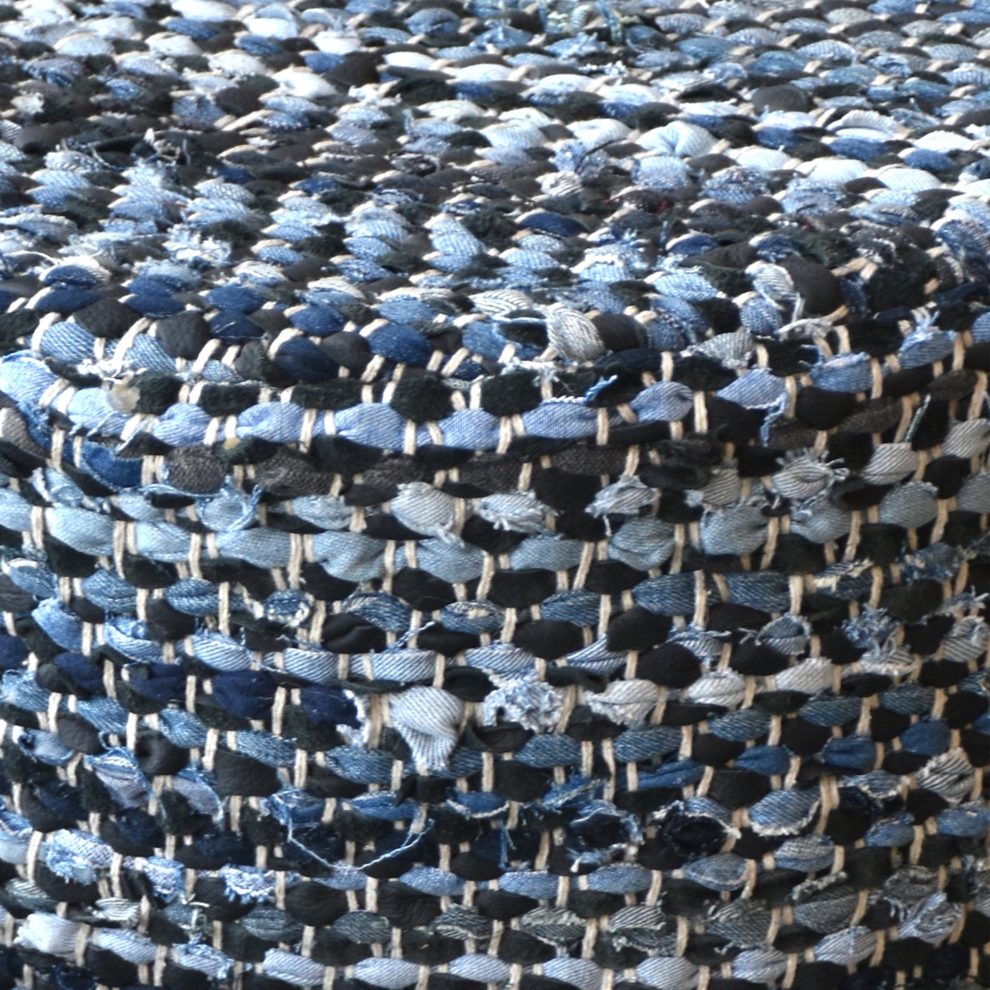 Atlas Round Stool, Denim, Leather, Blue, Pitloom, Flat Weave