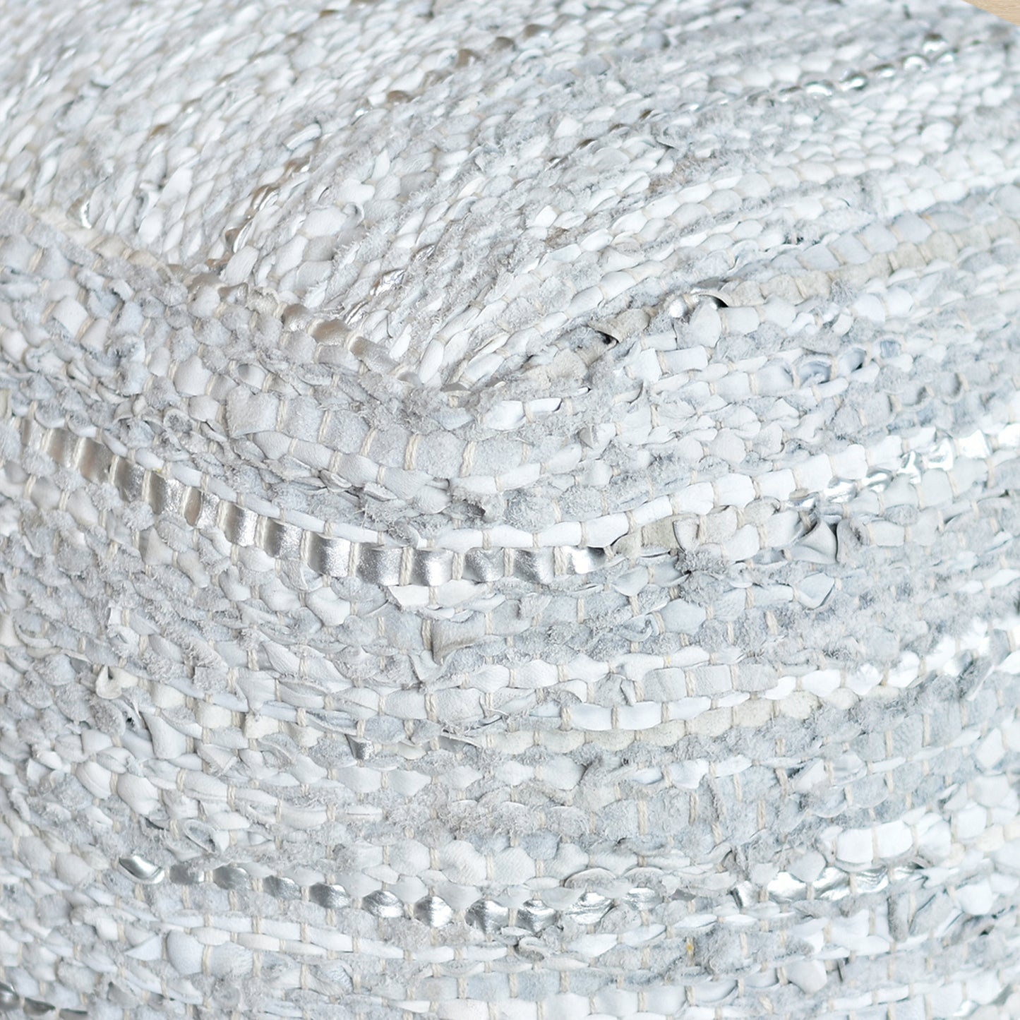 Ayana Pouf, Leather, Pu, Stone, Pitloom, Flat Weave