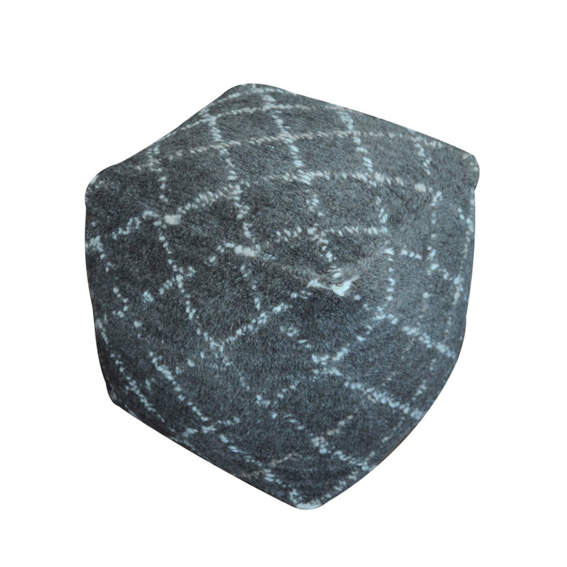 Azara Pouf , Wool, Charcoal, Bm Sn, All Cut