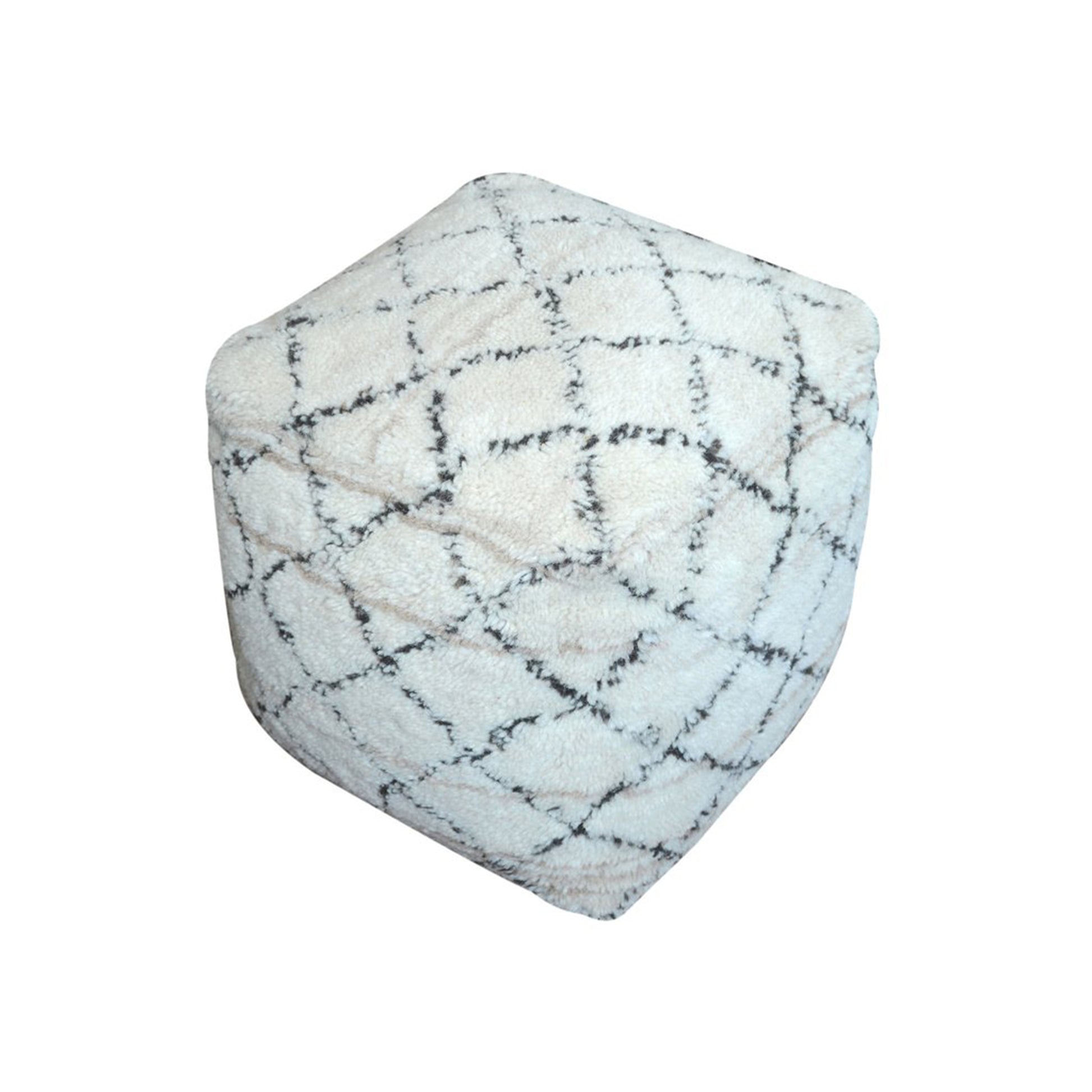 Azara Pouf , Wool, Natural White, Bm Sn, All Cut