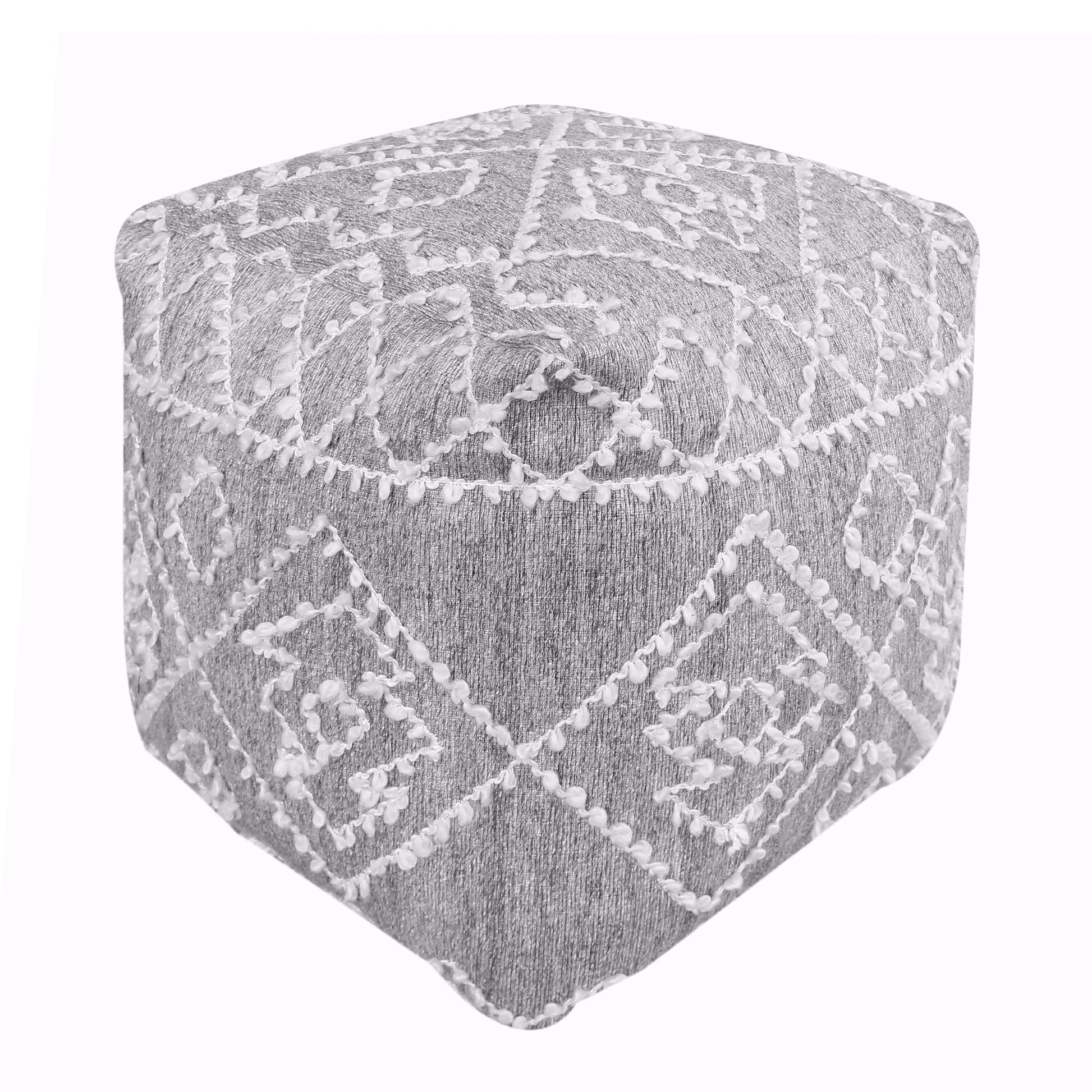 Badden Pouf, Wool, Viscose, Pet, Grey, Jaquard Durry, Flat Weave