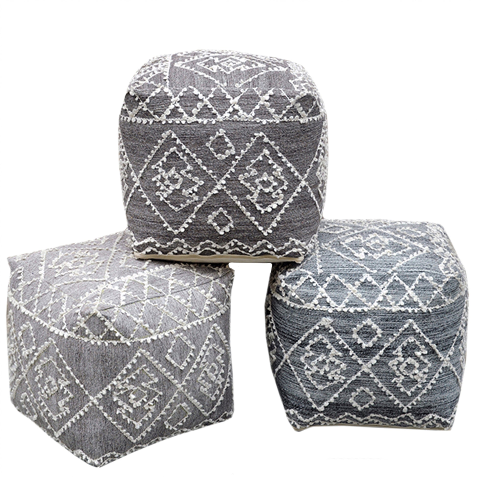 Badden Pouf, Wool, Viscose, Pet, Jaquard Durry, Flat Weave