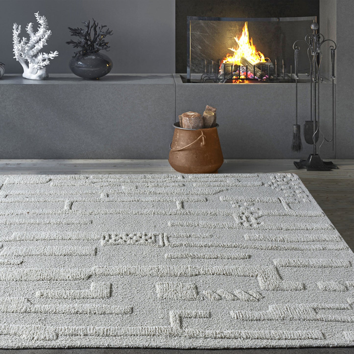 Area Rug, Bedroom Rug, Living Room Rug, Living Area Rug, Indian Rug, Office Carpet, Office Rug, Shop Rug Online, Wool, Natural White, Hand woven, Cut And Loop, intricate