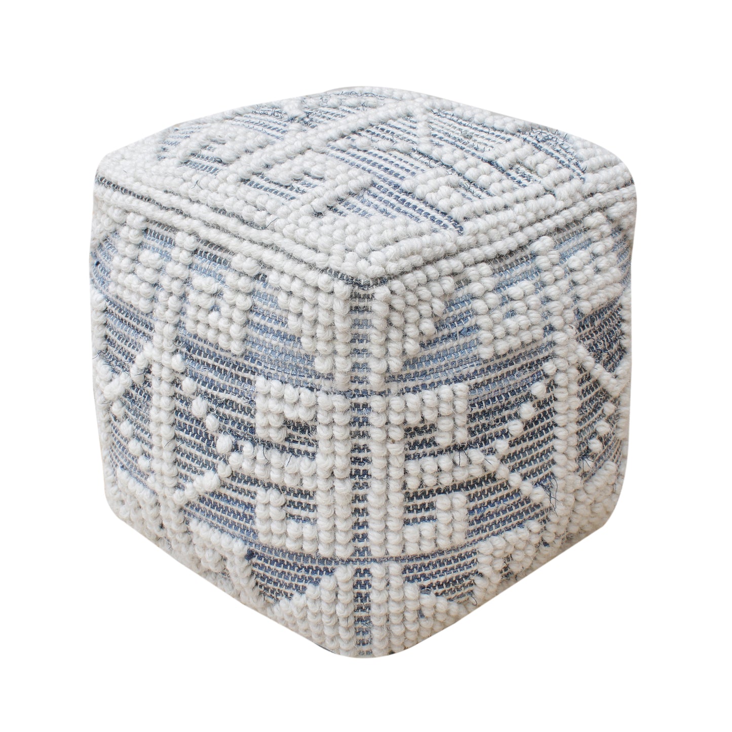 Belyovo Pouf, Wool, Denim, Natural White, Blue, Pitloom, All Loop