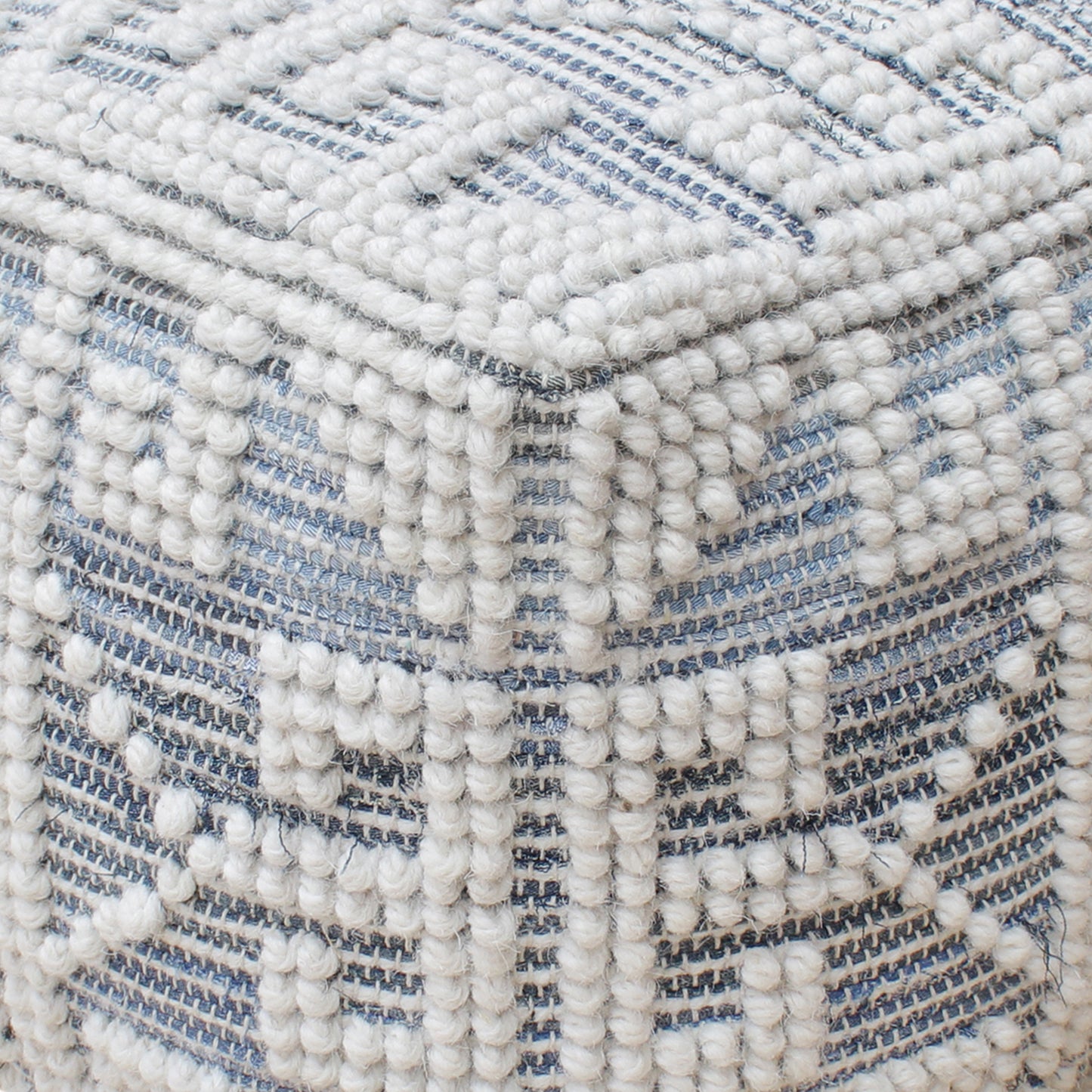 Belyovo Pouf, Wool, Denim, Natural White, Blue, Pitloom, All Loop