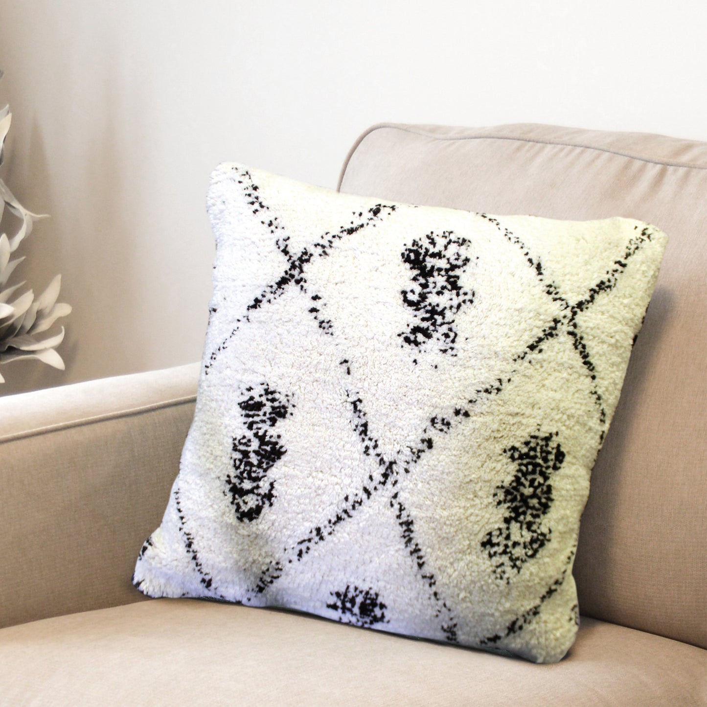 Betan Pillow, Cotton, Natural White, Charcoal