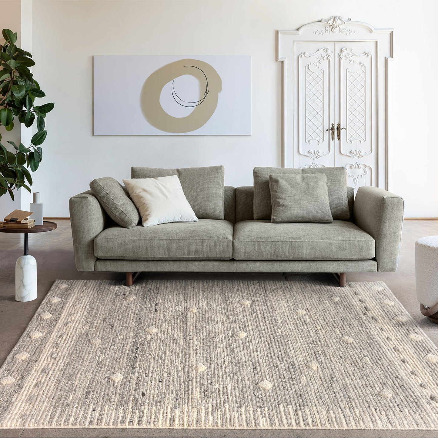 Area Rug, Bedroom Rug, Living Room Rug, Living Area Rug, Indian Rug, Office Carpet, Office Rug, Shop Rug Online, Wool, Grey, Natural White, Punja, Cut And Loop, abstract