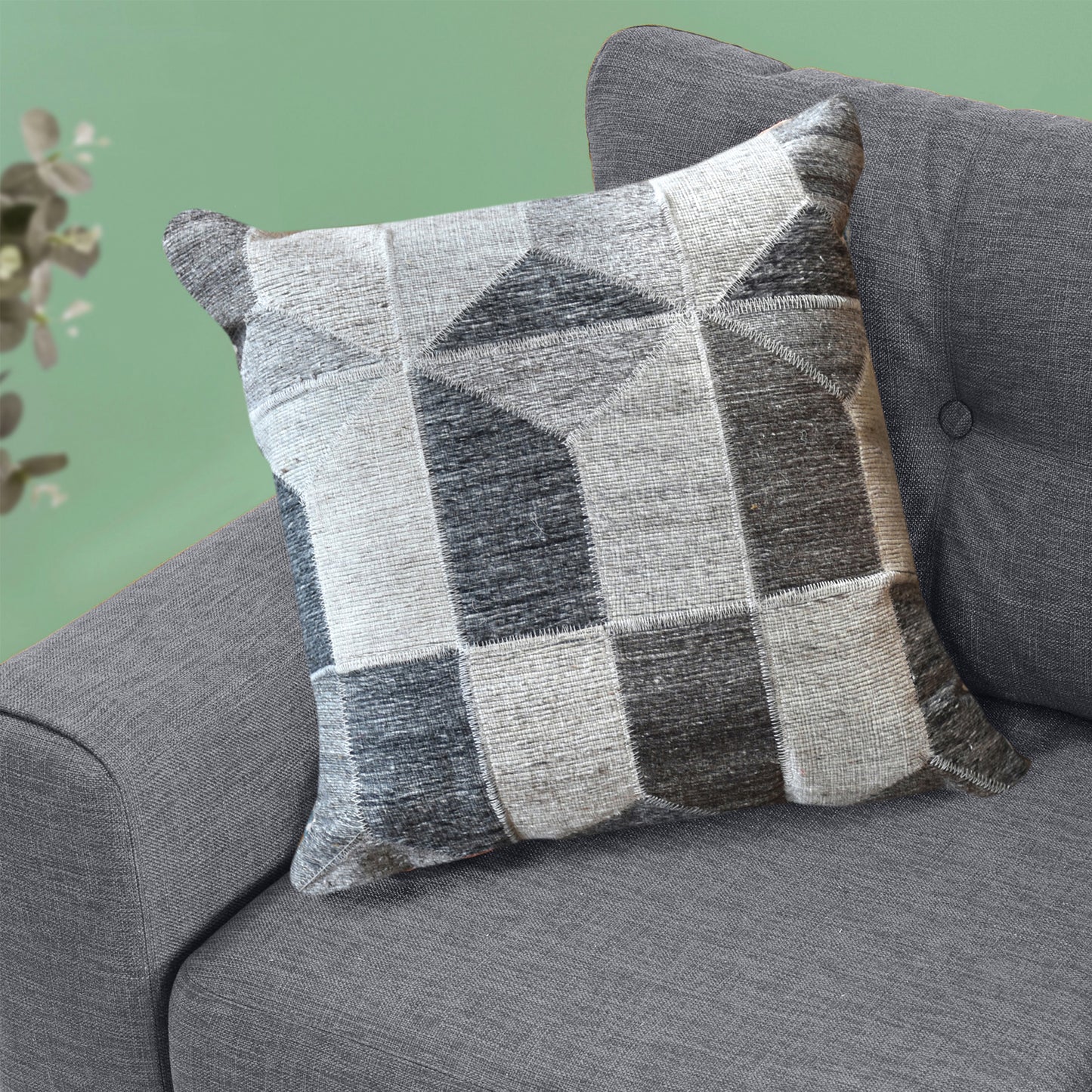 Breda Pillow, Wool, Viscose, Pearl Grey