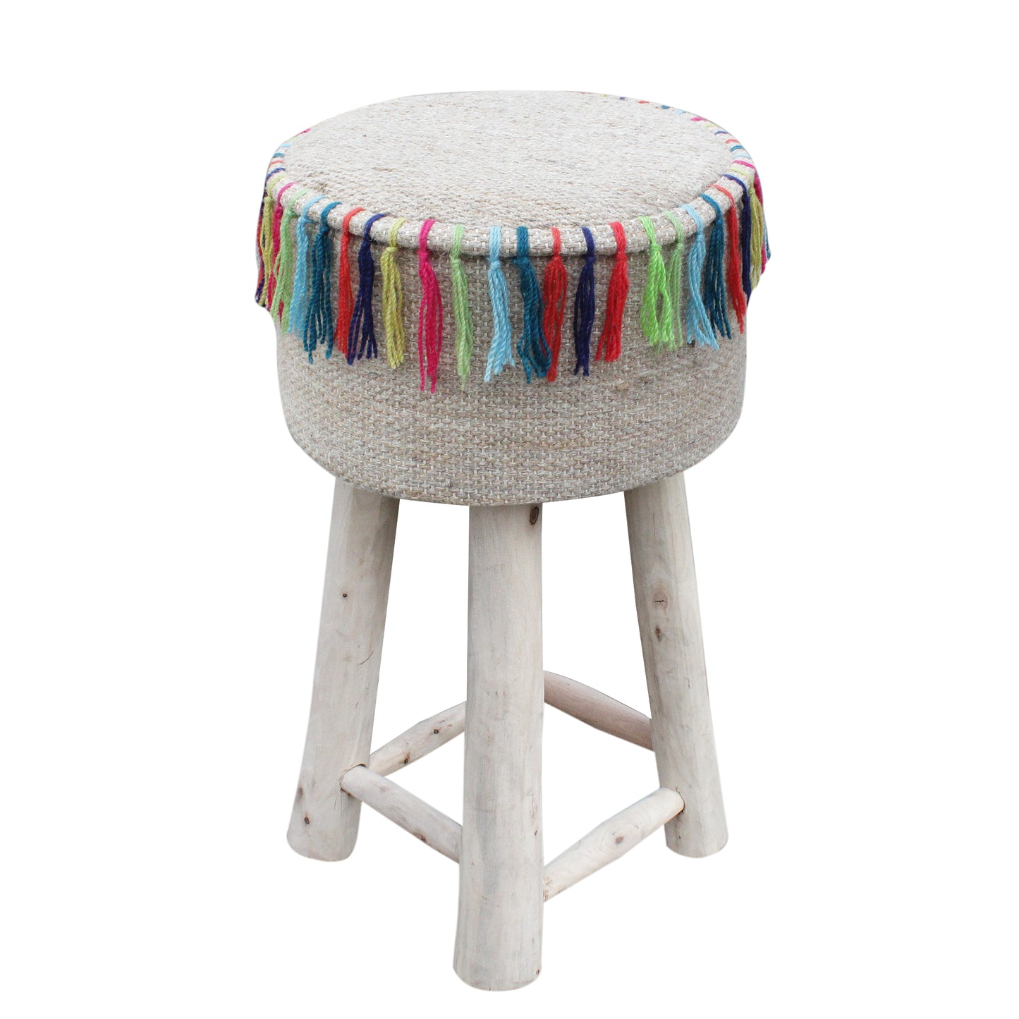 Bursa Bar Stool, Wool, Beige, Multi, Pitloom, Flat Weave
