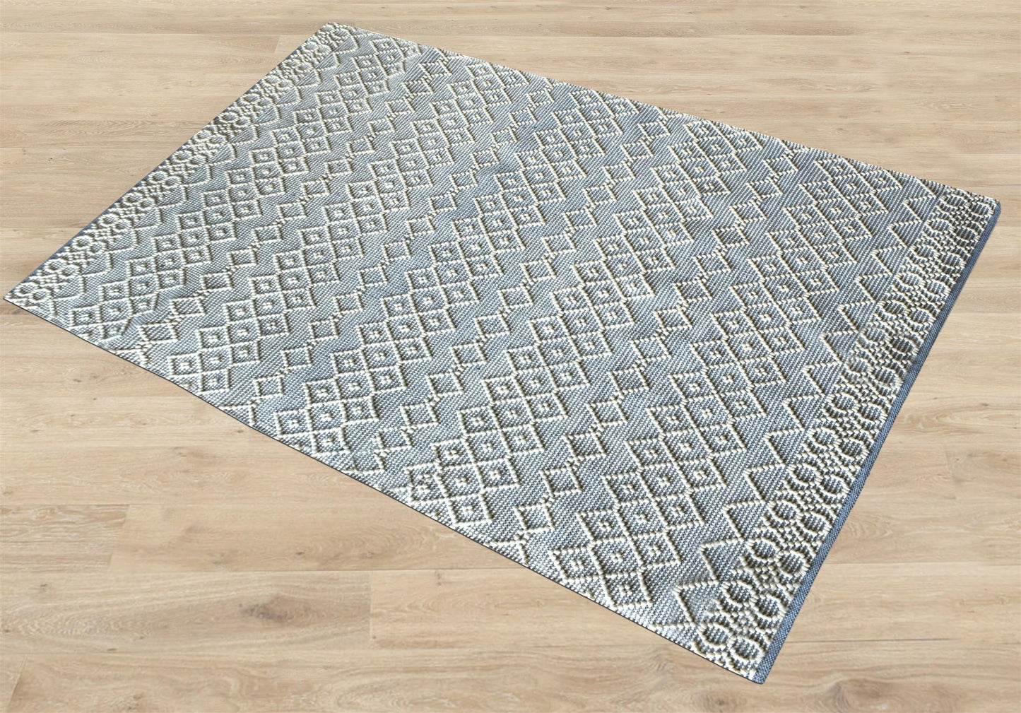 Area Rug, Bedroom Rug, Living Room Rug, Living Area Rug, Indian Rug, Office Carpet, Office Rug, Shop Rug Online, Wool, Blue, Natural White, Pitloom, All Loop, Geometrical