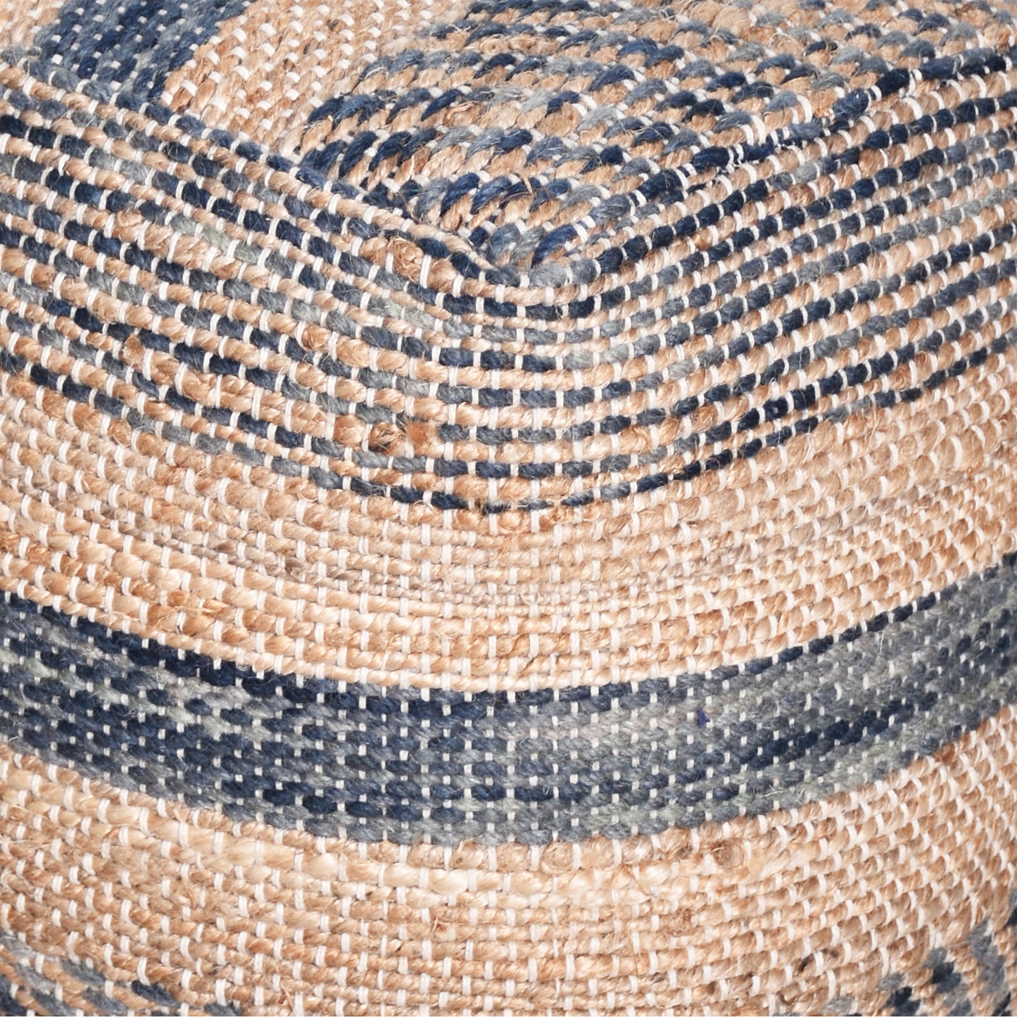 Caiman Pouf, Wool, Hemp, Natural, Blue, Pitloom, Flat Weave