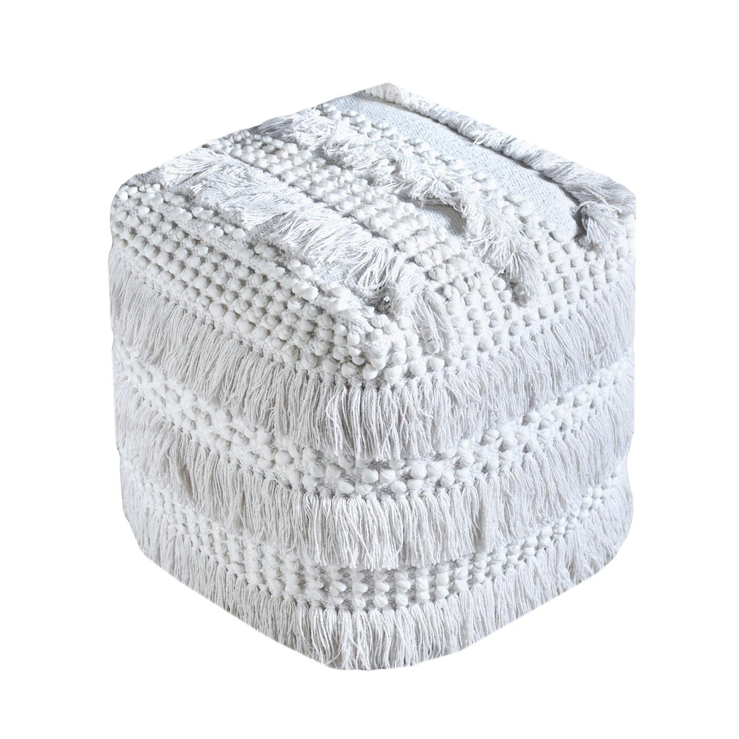 Cedura Pouf, Cotton, Viscose Rag, Natural White, Pitloom, All Loop