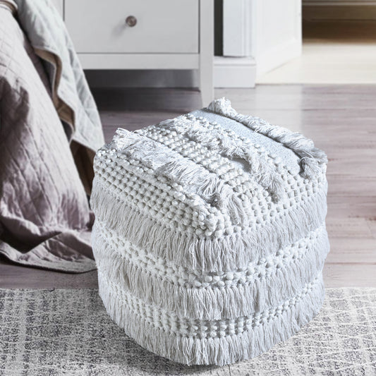 Cedura Pouf, Cotton, Viscose Rag, Natural White, Pitloom, All Loop