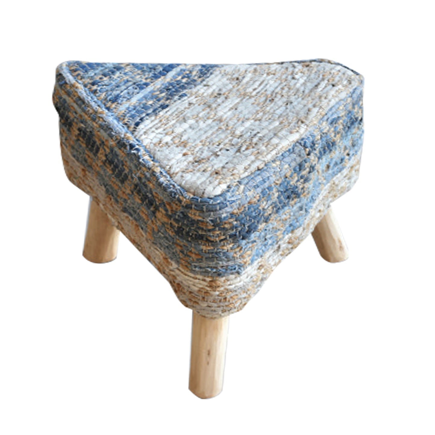 Charlee Stool, Denim, Leather, Hemp, Blue, Natural White, PITLOOM / FLAT WEAVE