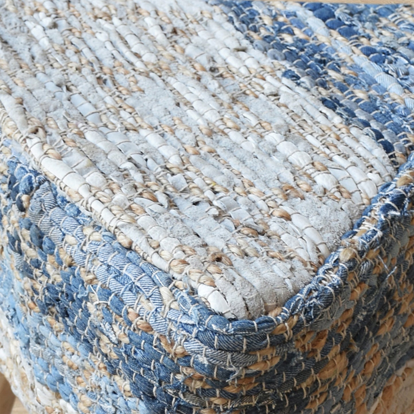 Charlee Stool, Denim, Leather, Hemp, Blue, Natural White, PITLOOM / FLAT WEAVE