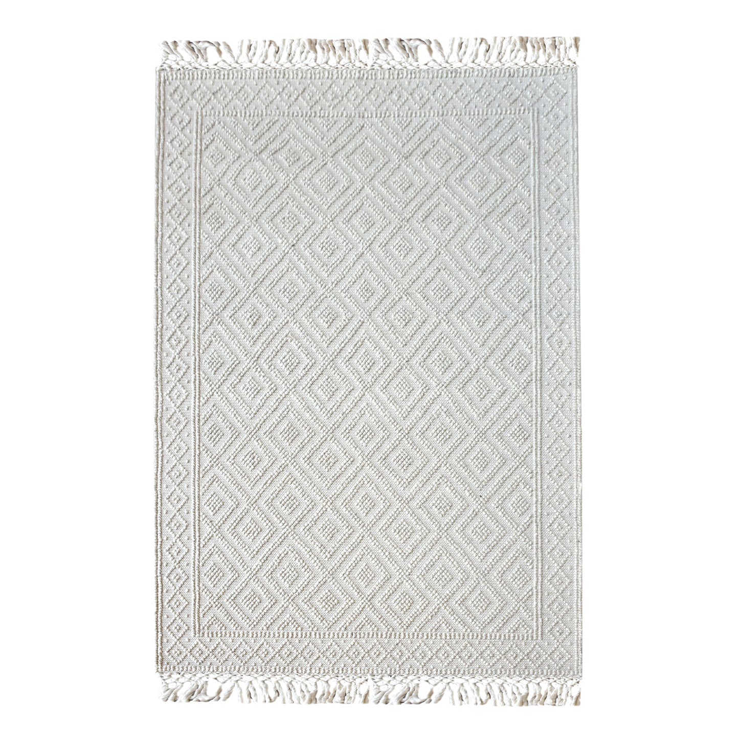 Area Rug, Bedroom Rug, Living Room Rug, Living Area Rug, Indian Rug, Office Carpet, Office Rug, Shop Rug Online, Wool, Viscose Mix, Natural White, Pitloom, All Loop, Geometrical