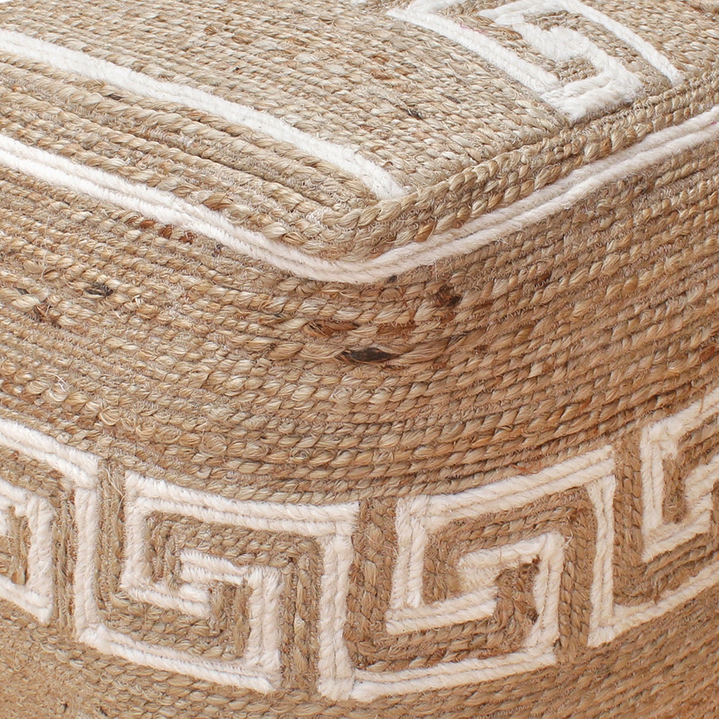 Cordoba Pouf, Jute, Wool, Natural, Natural White, Hm Stitching, Flat Weave