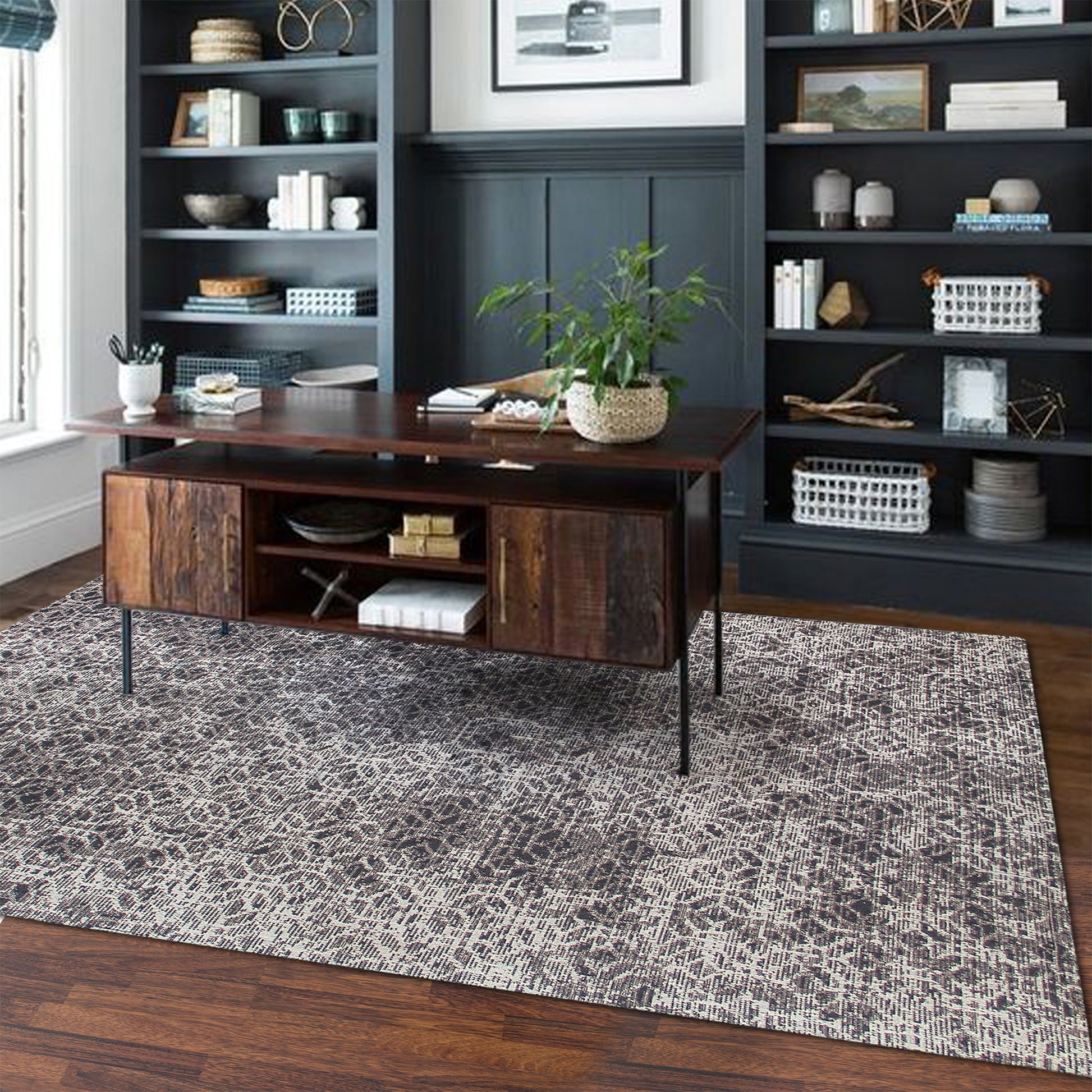 Area Rug, Bedroom Rug, Living Room Rug, Living Area Rug, Indian Rug, Office Carpet, Office Rug, Shop Rug Online, Wool, Polyester Blend, Grey, Natural White, Jaquard Durry, Flat Weave, Geometric