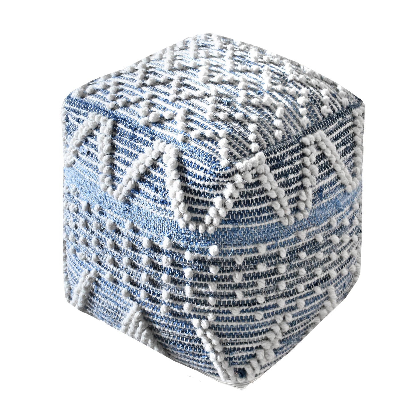 Dvina Pouf, Recycled Denim, Wool, Cotton, Natural White, Blue, Pitloom, All Loop