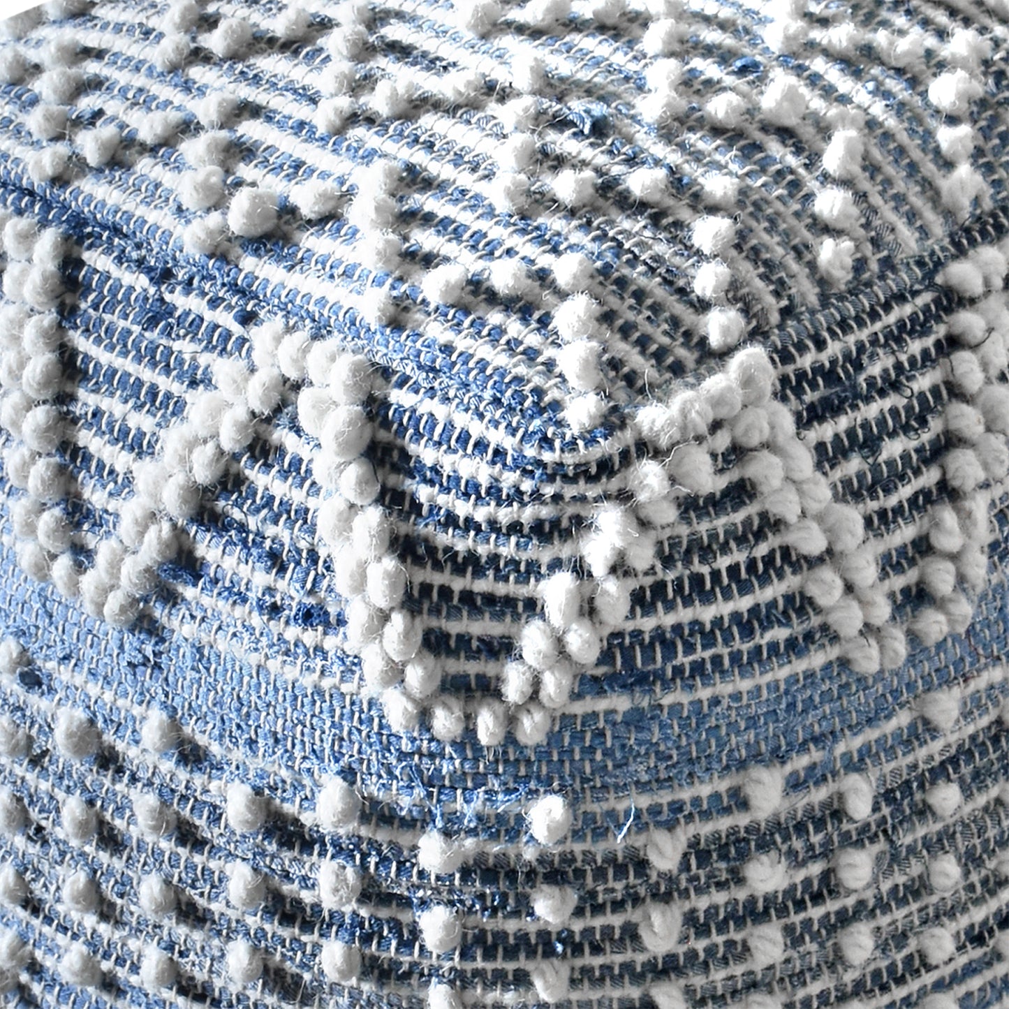 Dvina Pouf, Recycled Denim, Wool, Cotton, Natural White, Blue, Pitloom, All Loop