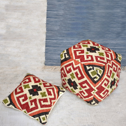 Ernest Pouf, Cotton, Multi, Punja, Flat Weave