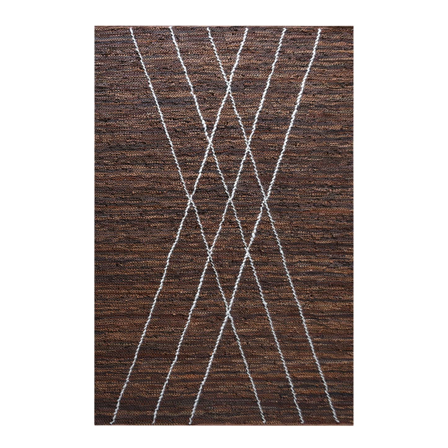 Area Rug, Bedroom Rug, Living Room Rug, Living Area Rug, Indian Rug, Office Carpet, Office Rug, Shop Rug Online, Leather, Wool, Brown, Natural White, Stripes
