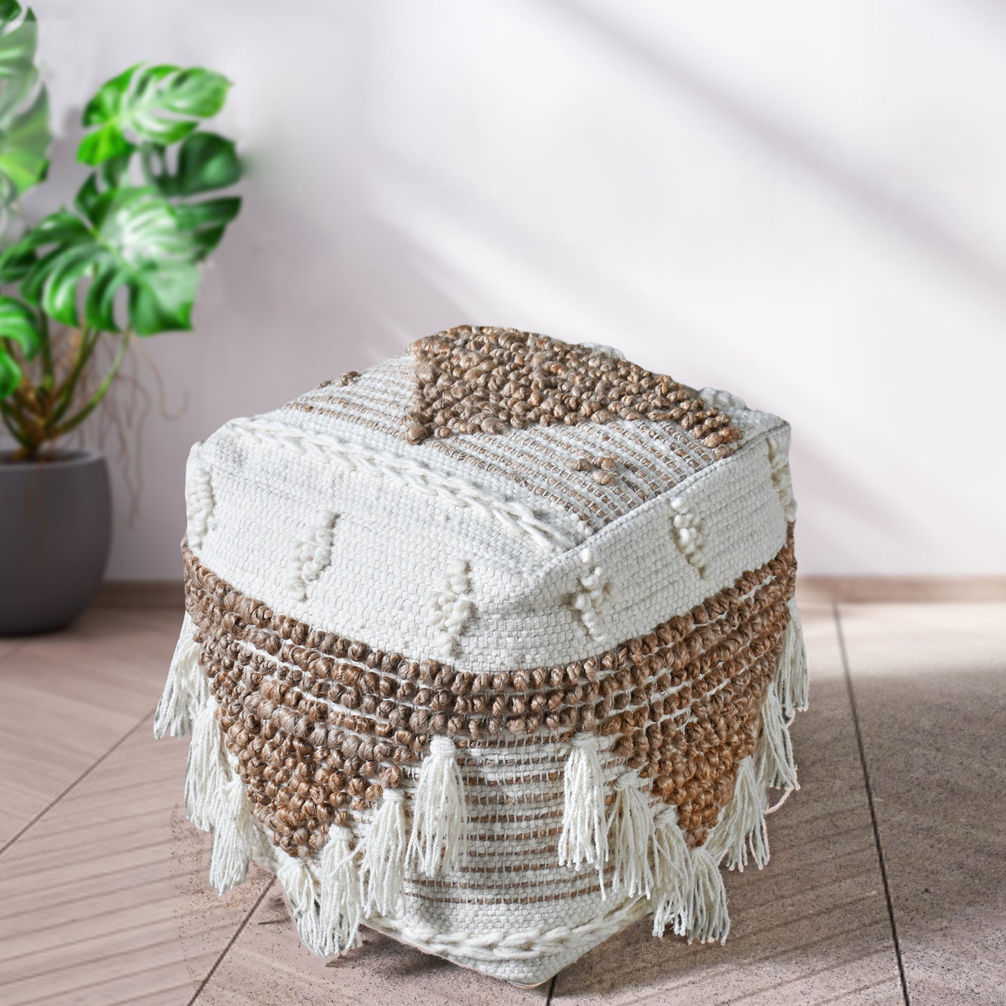 Geene Pouf, Hemp, Wool, Natural, Natural White, Pitloom, All Loop
